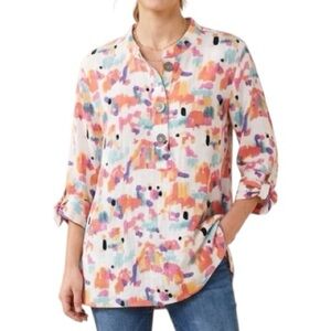 John Mark Abstract Brushstroke Women’s Tunic Top Tie Sleeve - Size XL